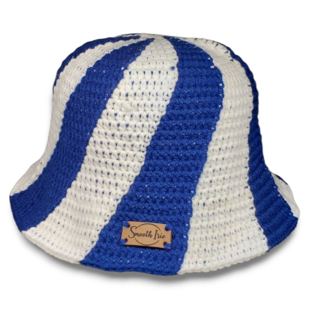 Swirl Bucket Hat Smooth Irie Blue & White Vacation Summer Beach Sun Shade Chic